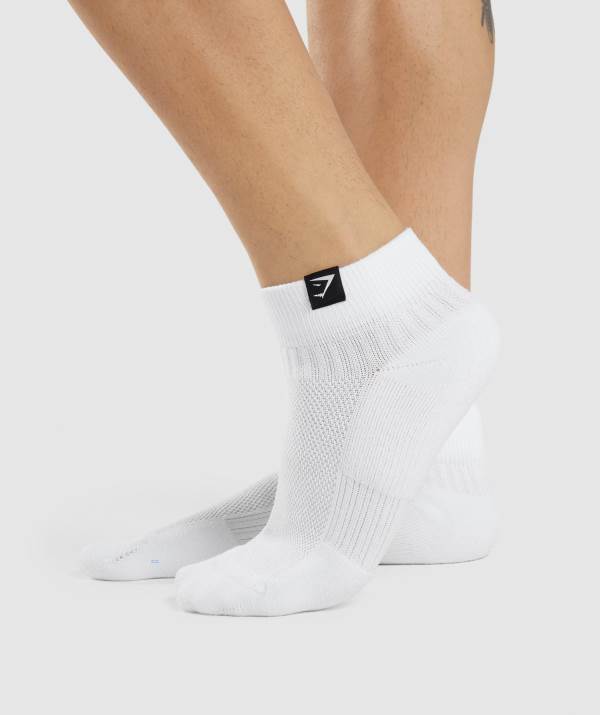 Gymshark Woven Tab Sneaker 3pk Socken Herren Weiß | 9718JBKRV